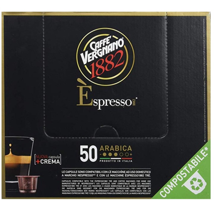 Caffè Vergnano Pack de 50 Capsules Compatibles Nespresso Espresso Arabica Caffè